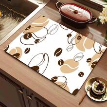 1pc Coffee Pattern Coffee Machine Tableware Drying Mat - Diatomite Print Draining Mat, Kitchen Countertop Mat, Kitchen Utensil Mat - Dish Mat, Soft Diatomite Suitable For Kitchen Counters, Fit For Coffee Maker & Espresso Machine - White - View 11