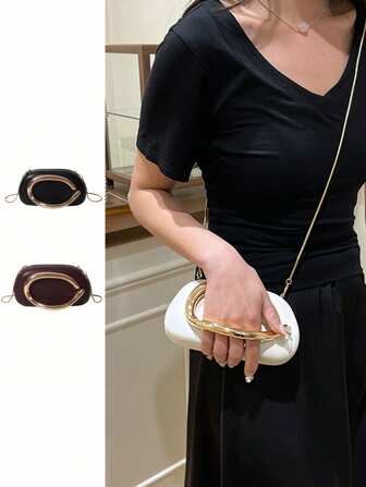 ceionkeust Women's Crossbody Box Bag With Chain, New European And American Fashion Lightweight Luxury Office Commute Anti-Theft Metal Decor Square Purse Suitable For Outing, Shopping, And Carrying Small Items