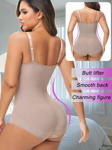 Women Sexy V-Neck Shapewear Bodysuit Tummy Control Slimming Abdomen Compression Body Shaper Underwear Body Sculpting Tank Top Snatched Waist Body Suit Waist Trainer - 米色 - 查看 4
