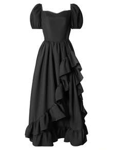 Women's Renaissance Dress Cottagecore Elegant High-Waisted Solid Color Ruffle Dresses - Black - View 1