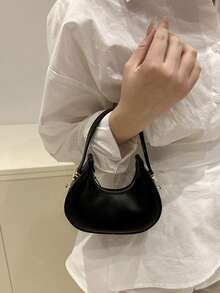 Mini Cute Women Crescent Moon Handbag, Fashionable High-Quality Lightweight Tote Bag - Black - View 4