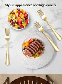 Stainless Steel Reusable Tableware Set, 4/10pcs Golden/Silver Cutlery Set-Includes Dining Forks For Salad/Appetizers/Dessert/Cake/Fruit, Table Forks, Flatware Set For Home, Kitchen, Bar, Restaurant, Hotels, Wedding, Birthdays, New Year, Halloween, Christmas, Easter, Valentine's Day, Thanksgiving Celebrations, And Other Festive Parties, Christmas Gift, Gift Givings-Halloween Or Christmas Party , Dishwasher Safe, Kitchen Supplies