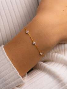 1 Stück modischer und eleganter Armband mit kubischem Zirkonia für Frauen, Mini-Blumen-Armband, Stationsarmband, Geschenk für sie zu Valentinstag, Muttertag, Thanksgiving, Weihnachten, geeignet für Alltag, Partys, Urlaub, Hochzeit, Schmuckzubehör, zarter Hochzeitsarmband