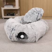 1pc Cat Cave Tunnel, Enclosed Round Shape Cat Bed All Season, Thick & Removable, Foldable Cat House 2-In-1 - Light Grey - View 6
