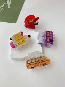 1pc Cute Acrylic Cartoon School Bus, Pencil, Apple & Calculator Design Hair Clip, Acrylic Hairpin For Women, Teachers & Girls, Suitable As Teacher's Day Gift And Back-To-School Accessory, Fits Thin & Thick Hair, Summer Hair Claw Hair Jaw Clip