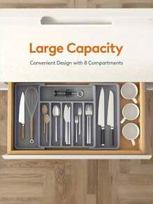 1 organizer per cucina e cassetti bianco/nero/grigio, vassoio portaposate allungabile da cucina, scatola portaposate e portaposate, scatola di immagazzinaggio in plastica regolabile per cucchiai, forchette e posate, grande regalo per le vacanze