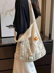 New Hollow Knitted Women Shoulder Bag, Retro Knitted Yarn Knitted Handbag Tote Bag, Unique Design