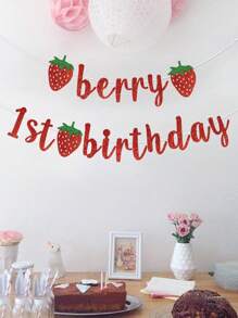 1set Red Strawberry Style Pull Flag, Fresh Strawberry Style Birthday Paper Banner, Birthday Party Decoration, 1st Birthday Decor, Babe Shower Decor Gender Reveal Decor, Home Decor Room Decor, Wall Decor, Party Decor, Party Favor, Backdrop Decor, Background Decor Party Accessories, Photo Props