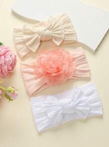 jralon Set de 3 diademas de flores de tul para bebés, bandas elásticas de nailon para bebés y niños pequeños, adecuadas para todas las estaciones