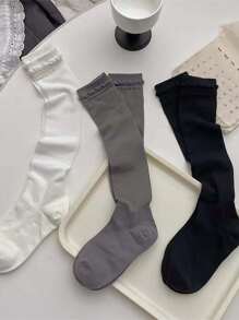 1 par de calcetines largos tipo tubo para mujer con encaje y parches, de malla a rayas, ajuste ceñido y transpirable, hasta el muslo, para primavera/otoño