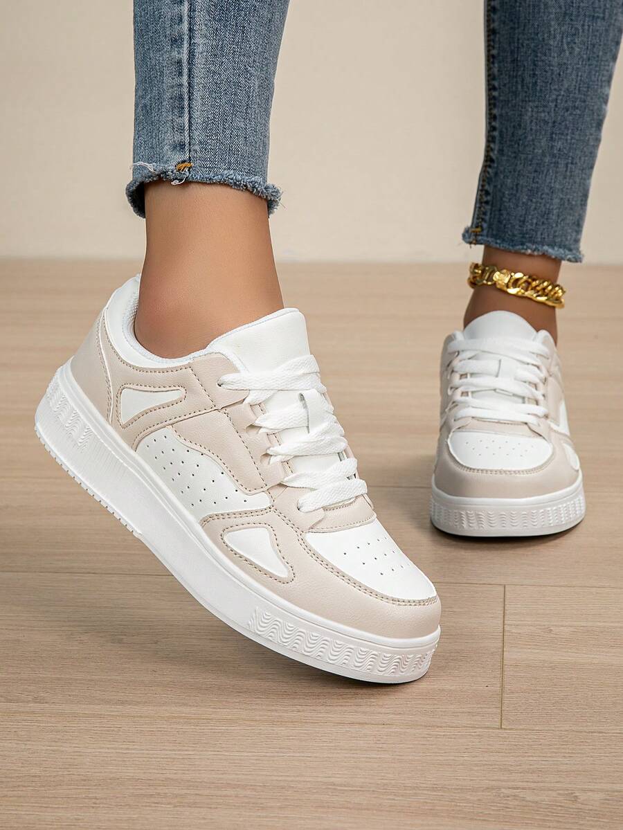 女士休闲运动鞋，系带软底平底舒适滑板鞋，轻便低帮日常鞋，秋冬季