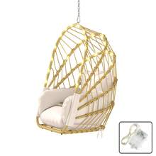 Rattan Hanging Egg Chair Patio Swing Chair Foldable Hanging Basket Chair With Light For Backyard, Garden, Bedroom, Outdoor And Indoor - Màu be - Xem 6
