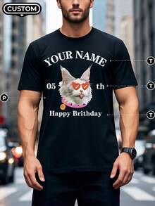 Custom Men's T-Shirt, Personalized Customization, Add Pictures And Text, Birthday Gifts. - Black - View 1