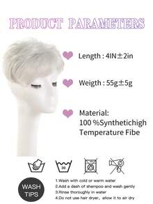 灰色合成假发，带刘海，假发夹，适合白发女性