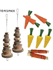 7pcs/12pcs/8pcs Pet Teeth Grinding Set, Gift For Rabbit, Hamster, Toy Set For Small Pets For Play And Entertainment, Animal Festival Gift, Valentine's Day Animal Gift, Rabbit Teeth Grinding Toy, Hamster Teeth Cleaning Toy, Wooden Toy Set, Wooden Chew Toy, Unicycle Dumbbell, Red Carrot, Apple Wood Swing And Seesaw, Hamster Toy