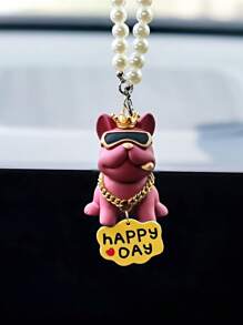 1pc Fashionable Crown French Bulldog Car Dashboard Decor, Rearview Mirror Hanging Ornament
