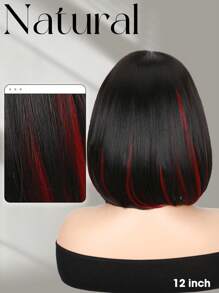 Mixed Color Short Bob Wigs With Bangs 12 Inch Straight Hair Wigs For Women Soft Light Synthetic Hair Replacement Wigs Heat Resistant Wigs For Daily Party Use