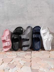 Unisex Teens Casual Minimalist Buckle Strap Flat Slip-On Sandals, Beach Slippers