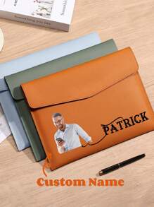 1pc Personalized Customized Name, Phone, Company Name, Company LOGO A4 Leather Document Folder, File Bag, Portfolio, Waterproof Business Office Snap Closure Thick Storage Bag - Magnetic Seal, Waterproof Faux Leather Large Capacity File Folder, Suitable For Business And Office Organization, Ideal For Exams And Storage,Back To School,School Supplies