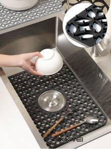 Silikonschutz für Spüle, mit Ablaufloch in der Mitte, hitzebeständig und rutschfest, spülmaschinenfest, Spülbeckenmatte für den Boden von Landhausküchen-Edelstahlspülen, rutschfeste Küchenmatten für die Seite der Spüle, natürliches und hygienisches Küchenessential für Zuhause und Küchendekoration, Teil Ihrer gemütlichen Herbst- und Winterstile sowie Weihnachtsdekorationen