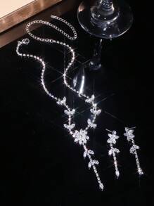 1 Set Mode & Glänzend & Luxus Party Strass Halskette und Ohrring - Geeignet für den täglichen Gebrauch von Frauen, Hochzeit, Party usw.
