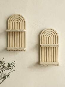 1 Pc Wooden Arched - Top Wall Shelves, Vertical Slat Design Decorative Display Shelves, Modern Home Decor For Living Room & Bedroom, Storage Shelves For Displaying Decorative Items