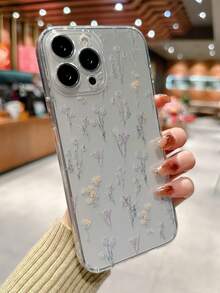 Flower 1pc Transparent Purple & Yellow Ditsy Floral Pattern Full Body Shockproof Phone Case Compatible With IPhone 16 15 14 13 12 11 Pro Max And Series