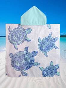 1pc Oversized Thick Absorbent Thermal Printed Ren Hooded Bath Robe Back To School - Blue and White - View 5