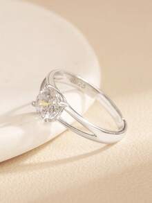 1pc S925 Sterling Silver Elegant & Stylish Claw-Setting Cubic Zirconia Adjustable Ring, Luxury Minimalist Jewelry Gift For Girlfriend, Women