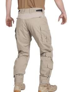 Men's Tactical Pants With Knee Pads, Camo Cargo Pants, Ripstop Hunting Hiking Outdoor Pants, 10 Pockets (Belt Not Included) - 卡其色 - 查看 3