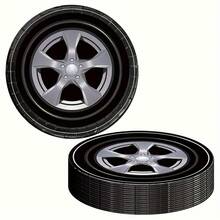 24 piezas de platos desechables de papel con diseño de huella de neumático, platos de papel con temática de neumáticos de 7 y 9 pulgadas, adecuados para fiestas de carreras, cumpleaños, picnics, aniversarios, eventos de entretenimiento y reuniones familiares