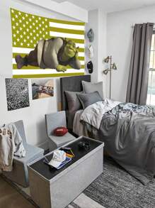 1pc Cartoon Character Green American Flag Funny Tapestry Polyester 90g Printed Wall Hanging, Suitable For College Dormitory, Bedroom, Living Room, Home Decoration, Beautiful Art Tapestry, Ideal Holiday Gift