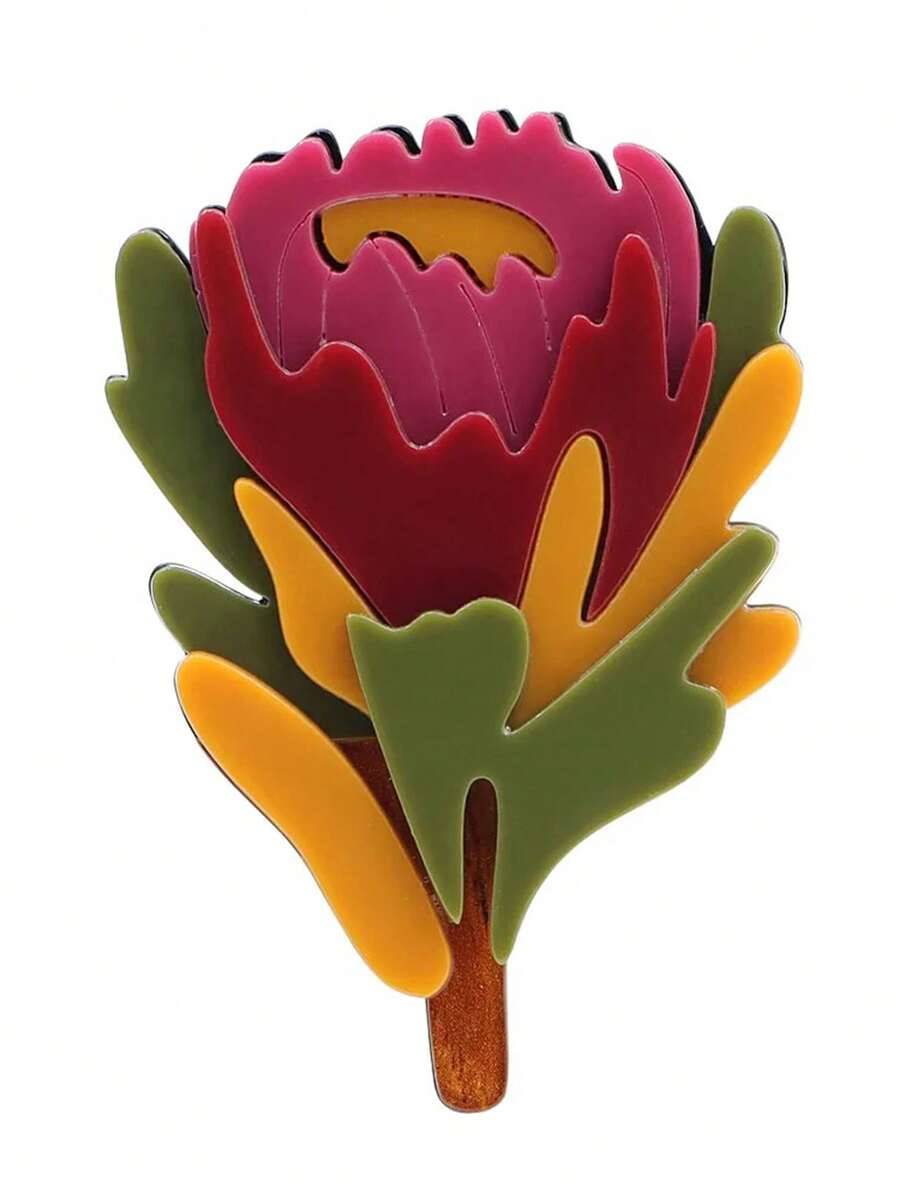 1pc Women Romantic Handmade Floral Acrylic Brooch, Spring/Summer New Accessory For Vacation, Party Outfit, Gift - Multicolor - View 1