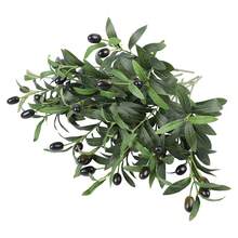 Rama de árbol de hojas de olivo artificial con fruta para decoración del hogar, jardín, jarrón, decoración de boda y ramo de flores de seda