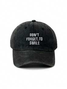 1pc 'Don't Forget To Smile' Washed Baseball Cap, Suitable For Women, Spring/Autumn Travel, Beach Vacation, Unisex Sun Hat, Y2K Style, Outdoor Adjustable UV Protection Casual Cap - Orange - View 4