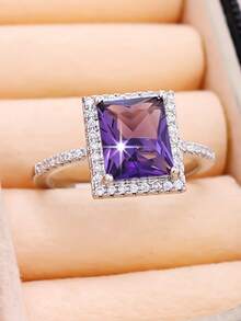 1pc Classic Elegant Round Cubic Zirconia Ring, Versatile Daily Wear, Surprise Gift For Valentine's Day, Dating - 0256 - View 20