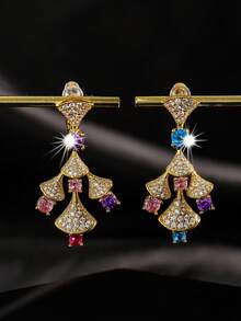 oudina 1 对时尚玫瑰金方晶锆石叶形耳环，适合女性日常佩戴 - 玫瑰金 - 查看 1