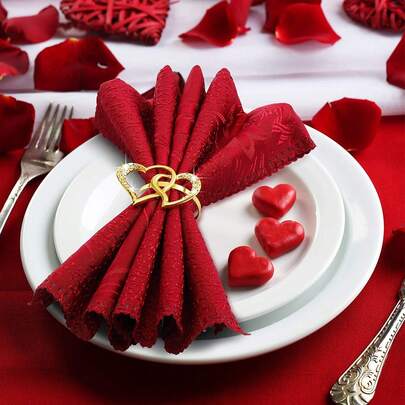 2-12pcs Heart Shaped Napkin Rings For Table Decoration, Suitable For Dinner, Party, Wedding, Banquet