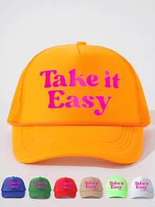 1pc "Take It Easy" Printed Unisex Truck Driver Baseball Mesh Cap With Drawstring, Adjustable Buckle Closure, Non-Stretch, Graphic Design - Baseball Cap - View 13