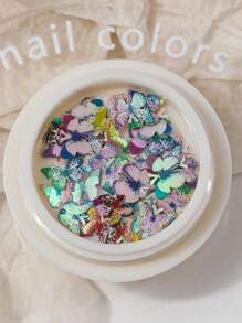 1 Caja Pegatinas de uñas con mariposas 3D Aurora, lentejuelas holográficas simuladas de mariposa de pulpa de madera, brillos de acrílico para decoración de uñas