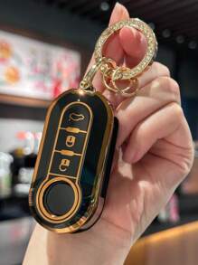 Key Fob Cover With Keyring Keychain Lanyard For Fiat 500 500L Brava Bravo Doblo Ducato Fiorino Punto Panda Palio Stilo Lancia,3 Buttons TPU Flip Key Fob Protective Cover Car Key Cover Case Car Accessories Bag Charm Backpack For School