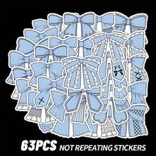63pcs Blue Bowknot Series Journal DIY Stickers, Non-Repetitive Sticker Pack, Notebook Laptop Student Reward Waterproof Stickers, Free To Unleash Creativity - Multicolor - View 11