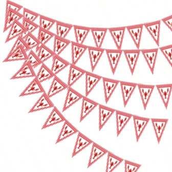 5 PIEZAS Bandera de Guirnalda de Cangrejo de Río, Decoraciones de Fiesta de Cangrejo de Río, Banderas de Guirnalda a Cuadros Rojos para Fiesta de Langosta de Verano, Suministros de Fiesta de Camarones