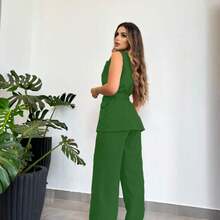 Tailoring Set Of Vest And Pants With Wonderful Belt - Verde - Ver 3