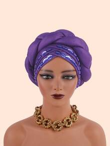 1 Piece Bronzing African Headtie Braid Turban Caps For Women Nigeria Wedding Geles Party Headgear Headpiece Auto Gele Female Head Wraps - Feather Gilded Braid - View 21
