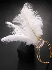 1 Stück Goldweiße Feder Strass Ball Tiara Geeignet für Damenbälle oder Auftritte Kopfschmuck Schmuck Übertrieben Elegante Krone im exotischen Stil