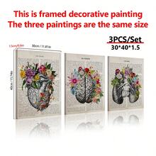 3 件花卉解剖帆布墙艺术套装 - 经典现代风格艺术装饰，适用于家庭办公室、浴室、客厅装饰 - 大脑、心脏、肺，配有春/夏花卉 - 室内/室外艺术品装饰、海报礼物生日毕业