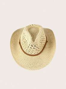 1 件女士米色蕾丝草帽，西部牛仔风格，透气防晒，配有风绳，适合海滩、度假和日常佩戴 - 米色 - 查看 10