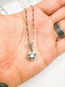 Corrente Cordão Colar 50cm Unissex Infantil Pingente Bola Futebol Cores Prata Dourado Aço Inox