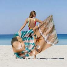 Super Large Fast Drying Ultra-Fine Fiber Beach Towel, Starfish And Beach Printed Beach Towel, Super Soft, Sand Free, Highly Absorbent, Lightweight And Portable - Very Suitable For Beaches, Swimming Pools, Travel, Valentine's Day Gifts, Yoga Towels, Suitable For Fashionable Swimming Towels, Fast Drying Fabrics, Beach Towels Bathroom Decor Summer Beach Essentials - Multicolor - View 1